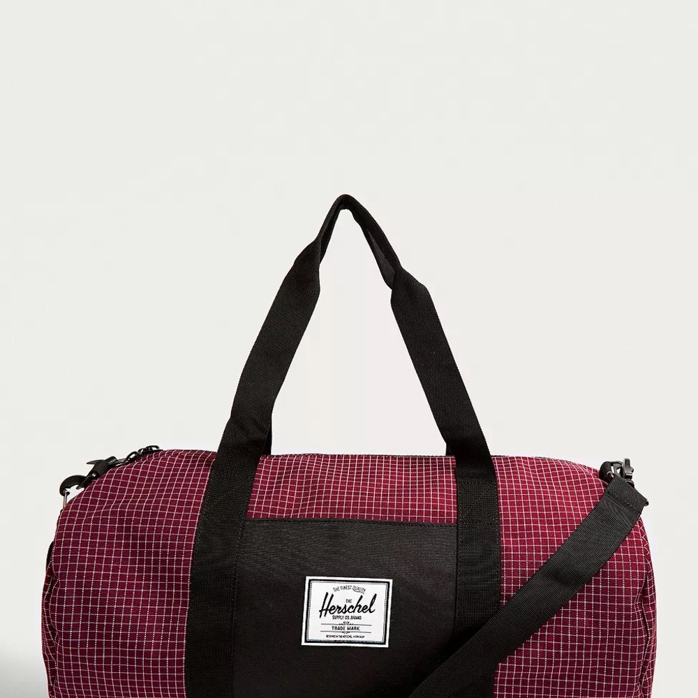 Herschel Supply Company Burgundy Wine Grid Duffel with Black Straps Gym, Weekend